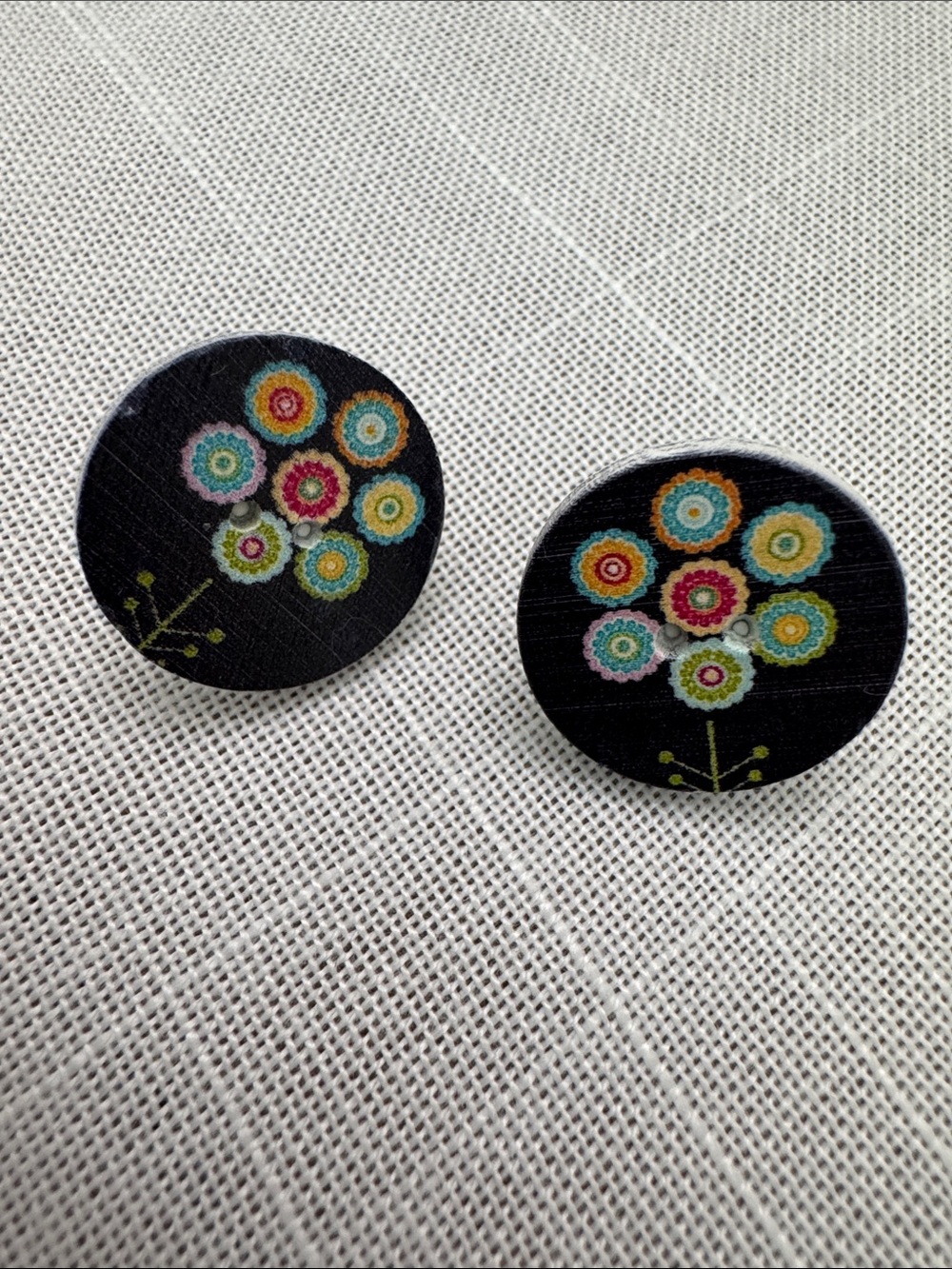 Floral Wooden Button Stud Earrings Retro Dot Mandala